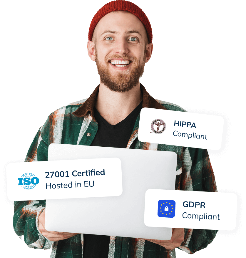 IT person holding a laptop