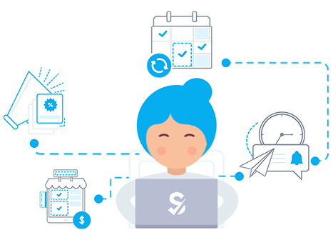 SimplyBook.me system in action as a diagram.