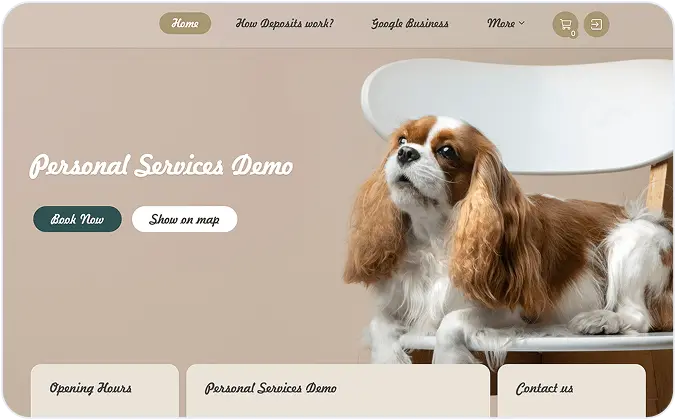 Personal services booking page template preview